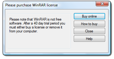 Winrar: exemple de shareware dont la période d'essai a expiré